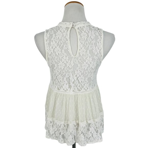 Free People White Vintage Inspired Sheer Floral Lace Mock Neck Casual Boho Top - Picture 7 of 16